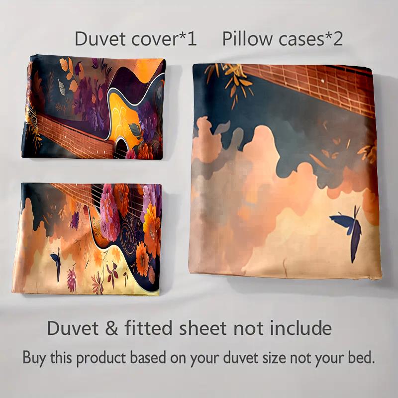 Floral guitar artwork. Bedding Duvet cover sets Duvet covers Pillowcases gifts (1 * Duvet Cover 2 * Pillowcases, without duvet insert)
