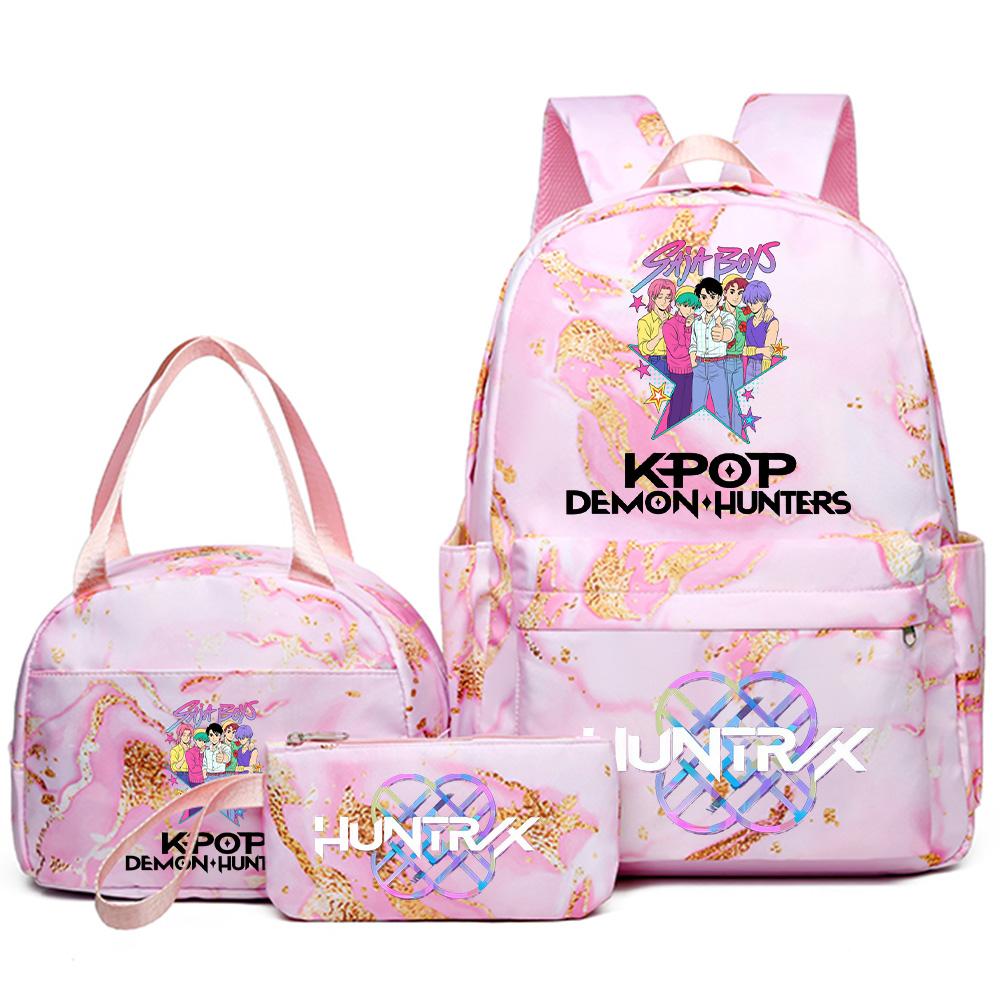 3Pcs/set Anime Demon Hunters Printed Backpack Handbag Pencil Case for Teenager Student Bookbag Schoolbag Women Large Capacity Waterproof Bag