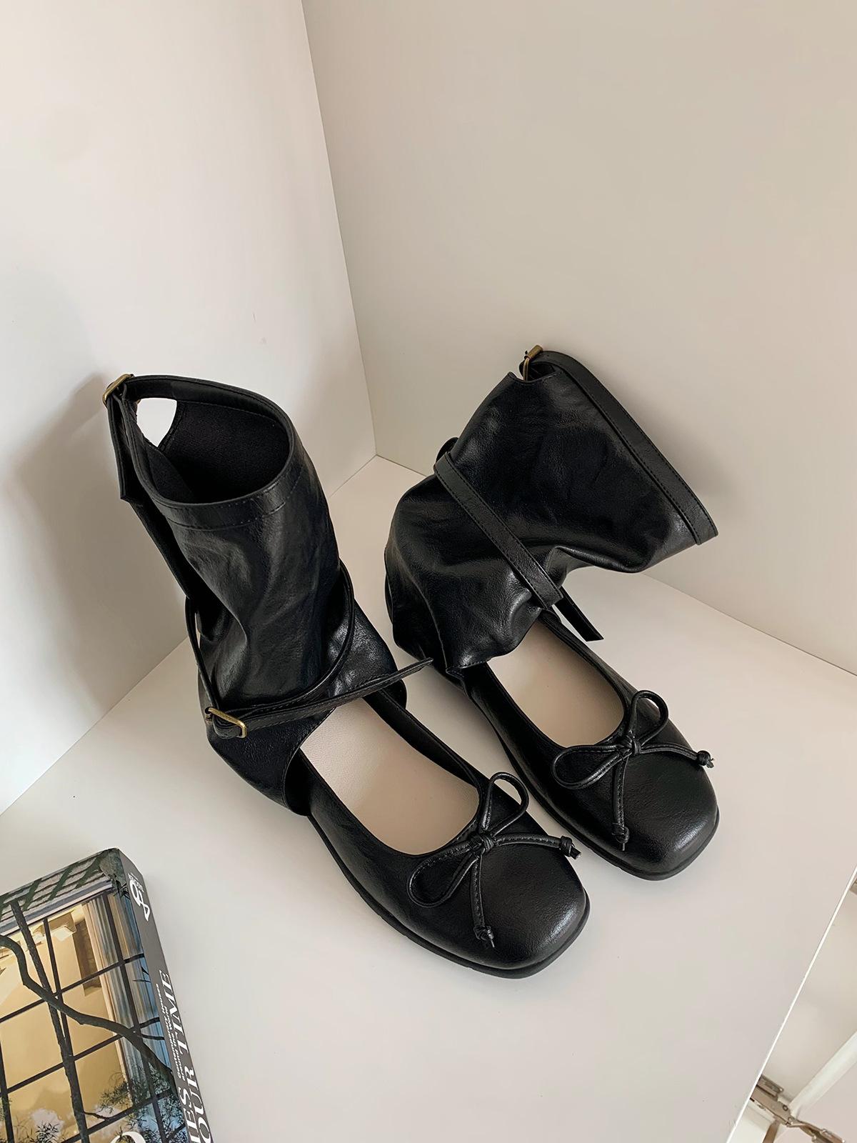 

Spot Korean version niche French height increase 5cm~ fashionable square round head bow light mouth Mary Jane medium boots women 40