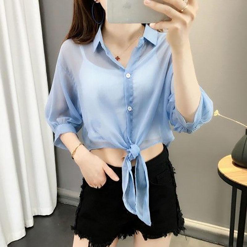 Sheer Shirts for Women Tender Fairycore Button Summer Sun-proof Lightweight Korean Style Slouchy Commuting Temperament Versatile