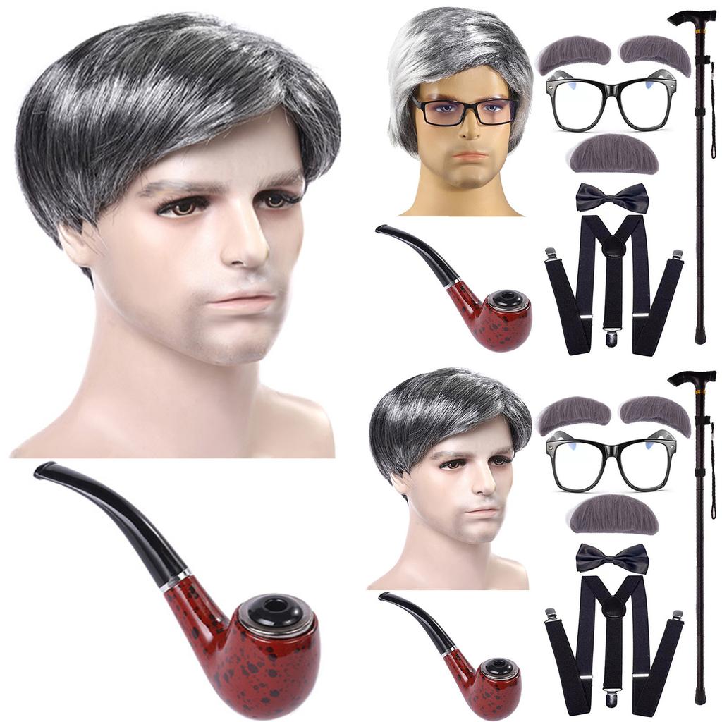 Children's Performance Waistcoat Wig COS Old Man Dress Up Clothes Props Eight-Piece Set