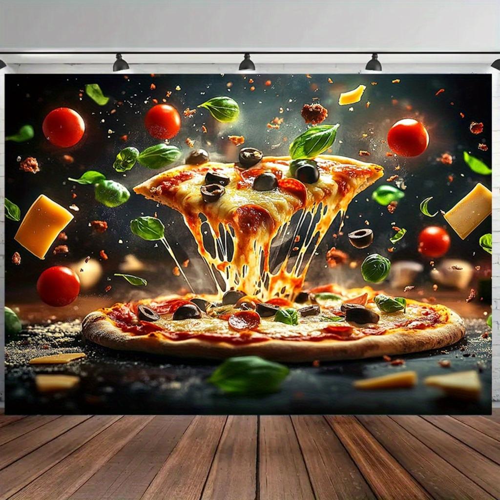 2D-Fläche einteiliger lebendiger italienischer Pizzaparty-Hintergrund geeignet für Heimdekoration und Geburtstagsfeiern