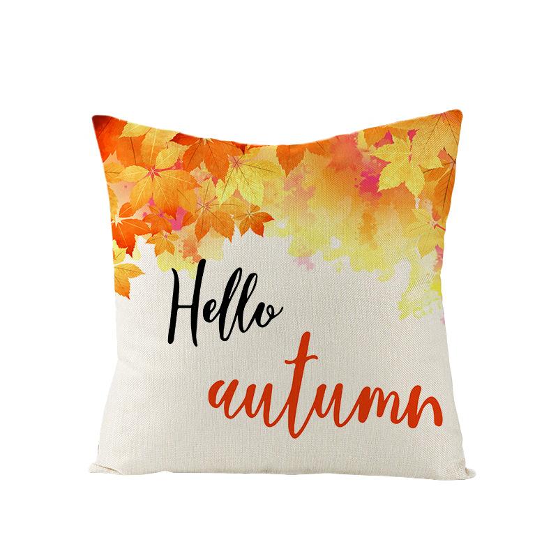 Autumn Maple Leaf Pumpkin Print Polyester Pillow Cover Home Furnishings Letter Plaid Sofa Cushion