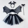 Spider Web Cosplay Outfit Bat Wing Halloween Kids Skirt Children Costume Set  Dress Up