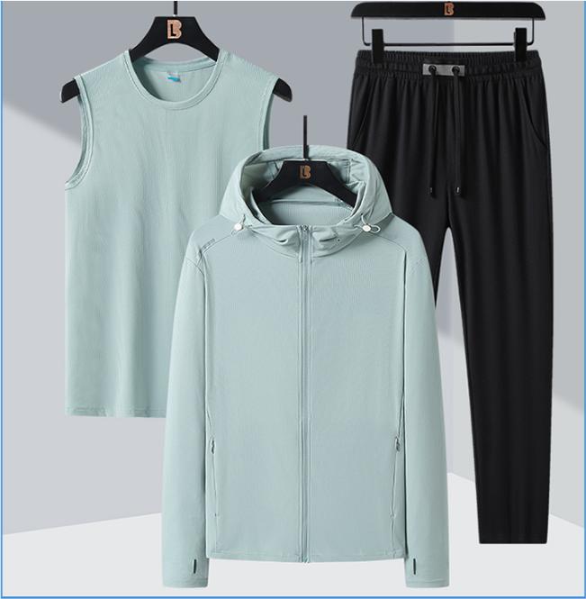 

Летний комплект из трех предметов для пар, легкий дышащий солнцезащитный костюм для улицы, быстросохнущий комплект из шелка с длинными рукавами и большим размером 6XL