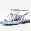 Fashion Denim Rivets Clip Toes Flip-flops Women Pointed Toe Wedges Buckle Slide Sandals Summer Comfort Open-toe Narrow Band Roman Shoes