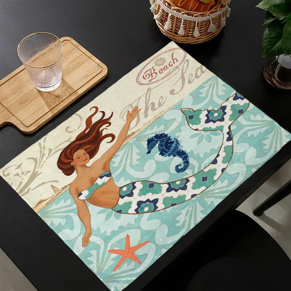 

Turtle kitchen Placemat Sea Style Ship Anchor Octopus Cotton Linen Table Mats 40X30 Nordic Western Placemat Cup Mats Coasters 30x45cm-4PC