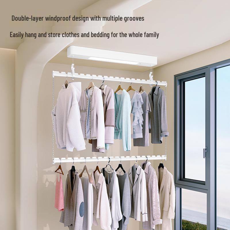 Compact Smart Electric Clothes Drying Rack with Remote-Controlled Lifting for Balcony Use Silver Single Rod 0.9m Electric Drying Rack