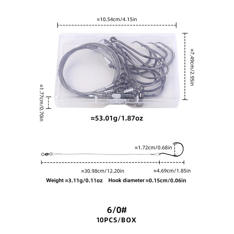 10Pcs Heavy Duty Circle Hooks Rigs With Steel Leader Wire For Saltwater Bass Catfish Fishing Lure Rig