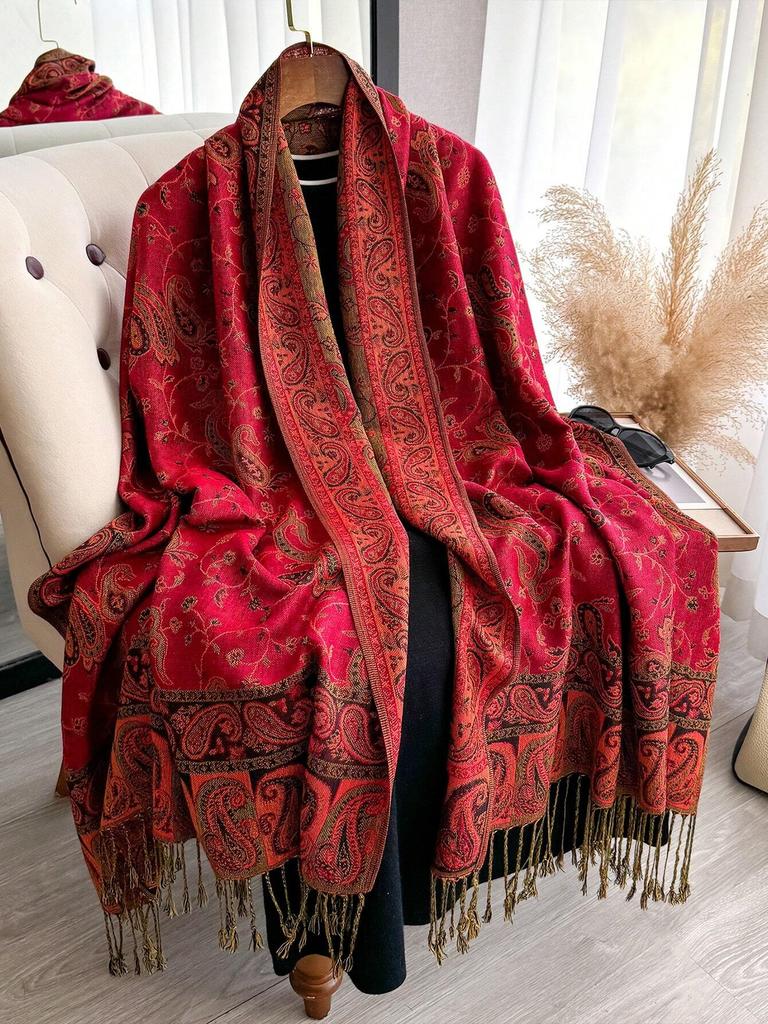 New Pashmina Women Scarf Bohemia Paisley Shawl Wrap Paisley Jacquard Flowers Cashmere Classic Tassels 70X190Cm