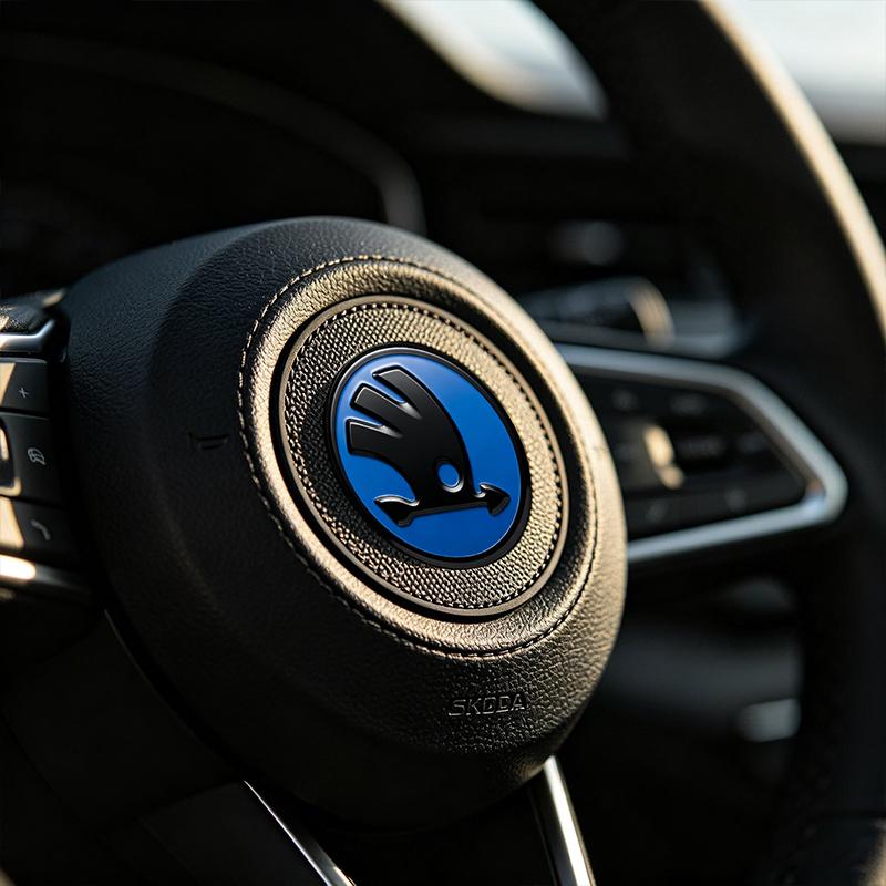 1Pcs 43mm Car Steering Wheel Emblem Sticker Skoda Logo Auto Interior Decal Badge For Skoda Octavia Superb Rapid Kamiq Karoq Kodiaq