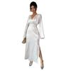 Cross-border, European and American temperament elegant long-sleeved deep V-long skirt dress women's clothing  autumn and winter  independent station