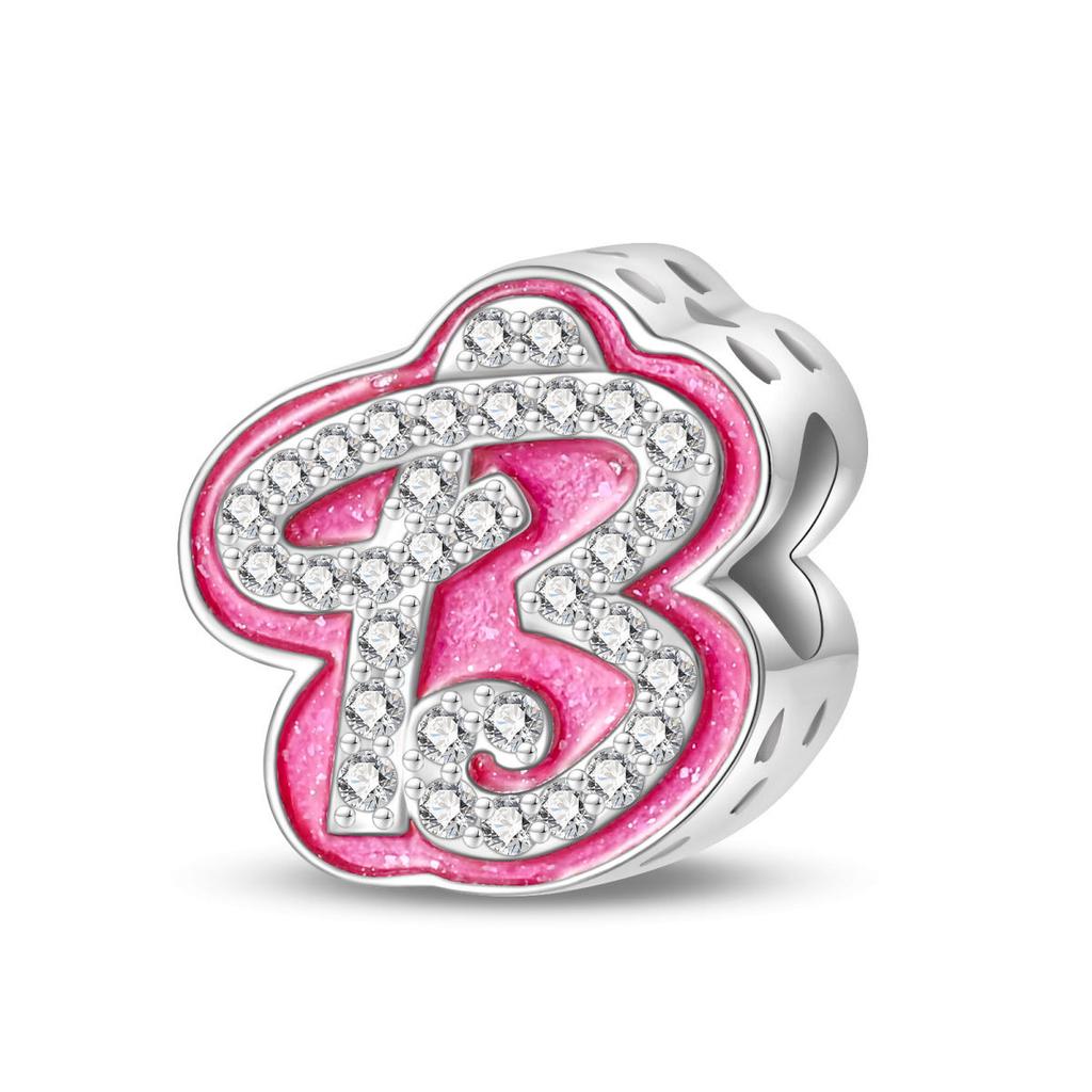 New Shining Barbie Pink 26 A-Z English Letters Fine Copper Charm Fit Beads Fit For Original Bracelets Diy Fashion Jewelry