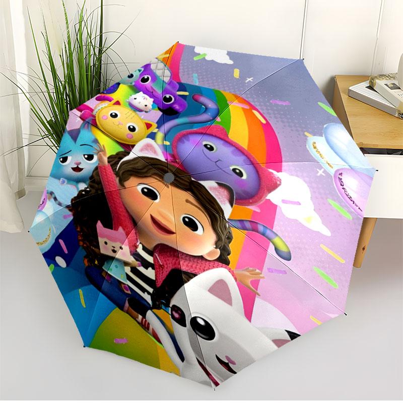 Gabby's Dollhouse Print Automatic Open Close Umbrella, Portable Foldable Umbrella, for Outdoor Commute Camping Trip, Ideal Birthday Gift