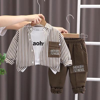 Ensemble trois pièces printemps-automne pour garçon : t-shirt à manches longues, chemise verticale et pantalon