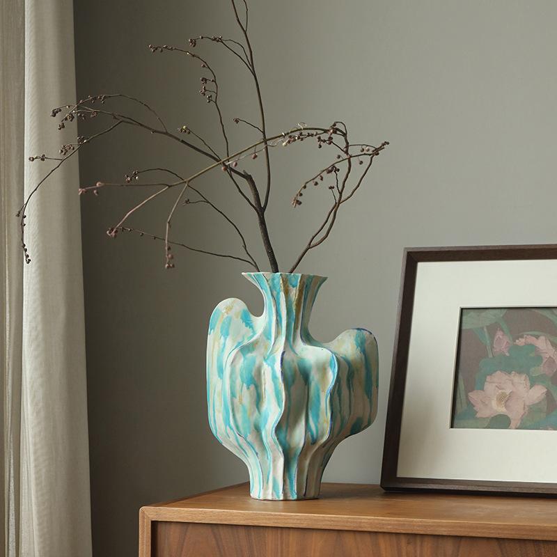 Ceramic Vase Abstract Geometric Ornaments Irregular Folds Flower Vase Flower Arrangement Accessories Handicrafts Home Decoration