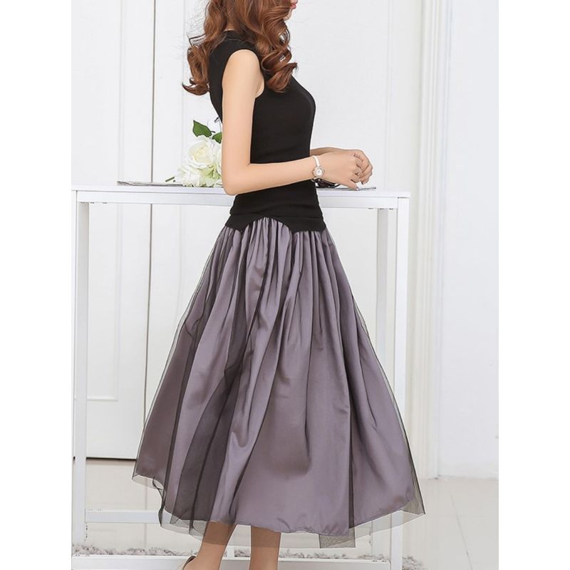 European Station Gauze Knitting Slim Sleeveless Dress