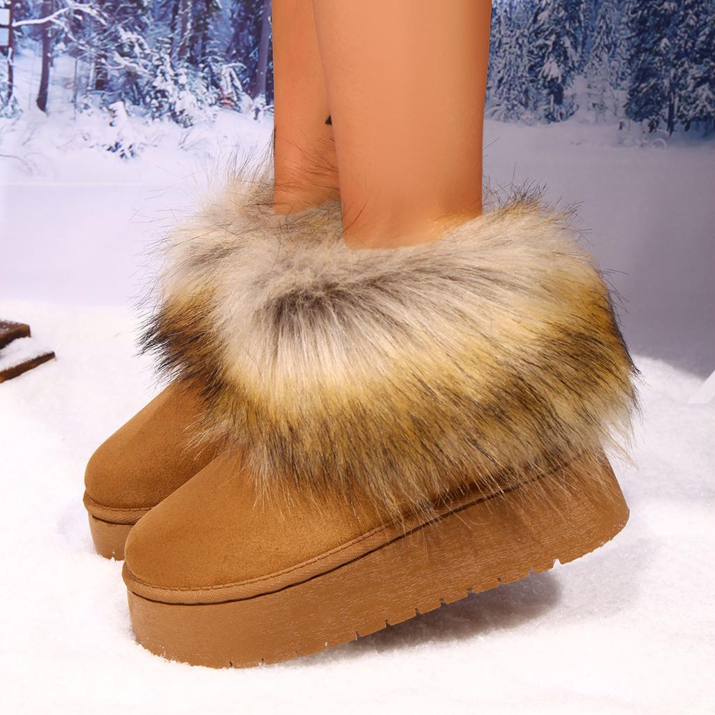 Fashion Shoes for Women Fur Boots Winter Warm Ankle Boots for Women Snow Shoes Round Toe Slip On Female Flock Snow Boot Ladies Shoes