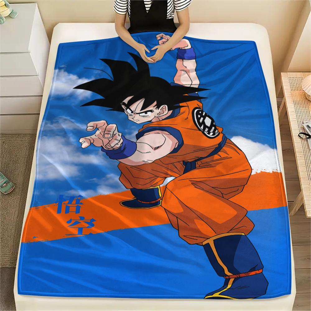 Goku Cartoon Pattern Flannel Blanket, High Quality Comfortable for All Seasons, Home Decor, Warmth and Comfort, Perfect for Gifts.