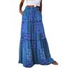 Women's Fashion Bohemian Print Elastic Waist Skirt Loose Casual High Waist Tie Long Skirt