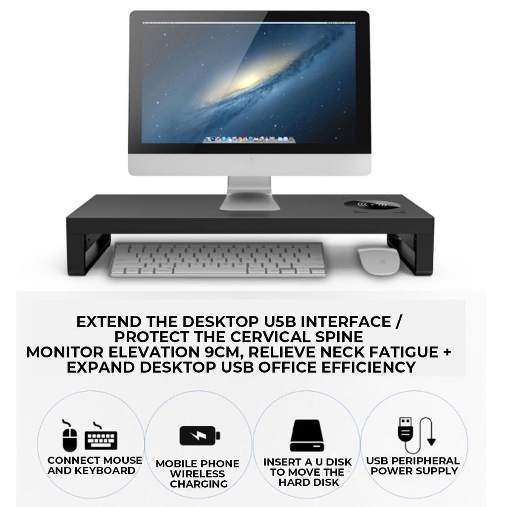 Aluminum Alloy Computer PC Laptop Base Wireless Phone Charging Smart Base Stand With USB 3.0 Port EU Plug