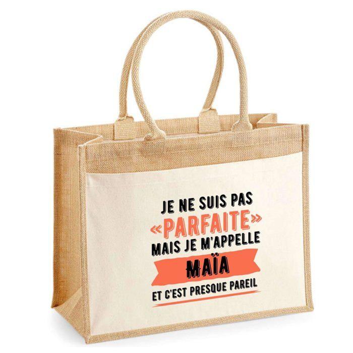 Cabas jute avec poche Maïa Parfaite Cadeau humour femme Anniversaire Noël fête des Mères Mamie | Sac shopping courses