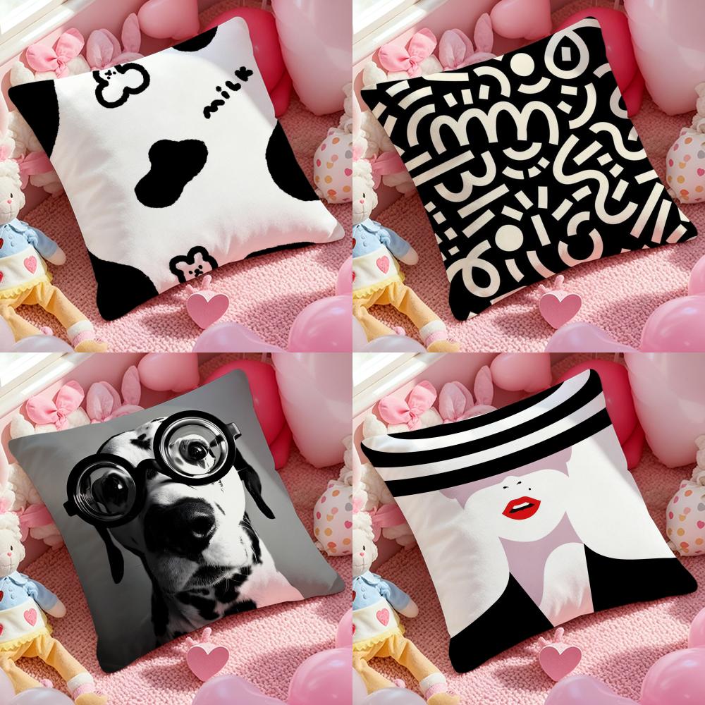 Advanced Black White Pillow Case Soft Plush Fabric DoubleSided Printed Cushion Cover Warm Winter Sofa Pillow Case