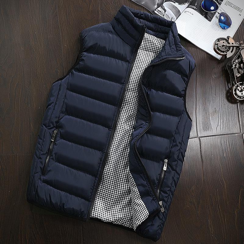 Men's Stand-up Collar Zipper Vest Jacket - Down Cotton, Plus Size, 2019.