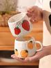 Hand-Painted Ceramic Mug – Strawberry Main Design with 3 Fruit Patterns, 300ml Artisan Coffee & Tea Cup