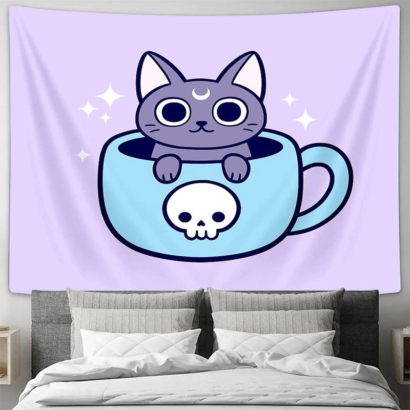 Cute Cat Tapestry Aesthetic Room Decor Anime Wall Hanging Galaxy Home Decor Witchy Dark Academia Bedroom Decor Gifts