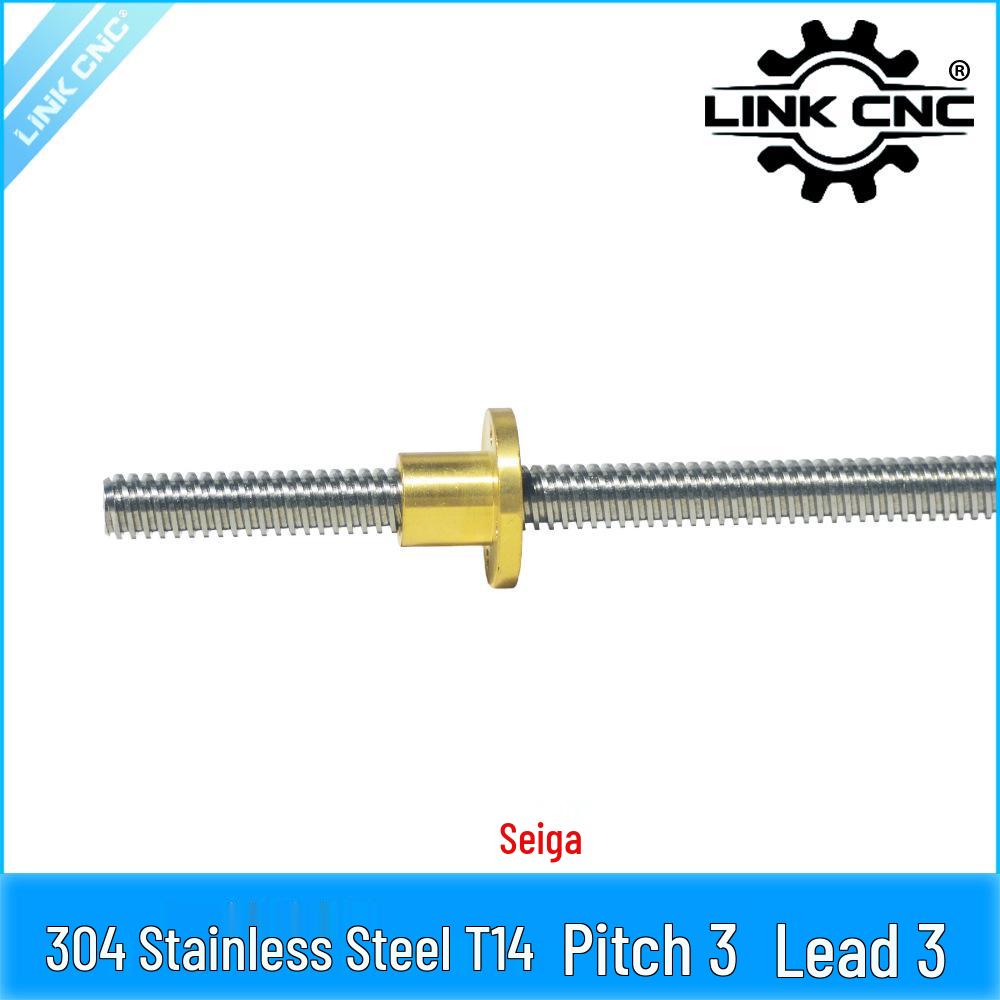 CNC 304 Stainless Steel T14 Trapezoidal Lead Screw with 3mm Pitch and Nut