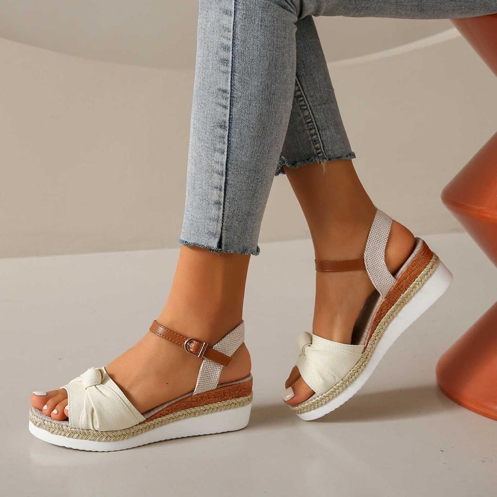Cute Women Sandals Women'S Summer Fashion Roman Open Toe Bow Sandals Casual Comfortable Fish Mouth Wedge Sandalias De TacóN