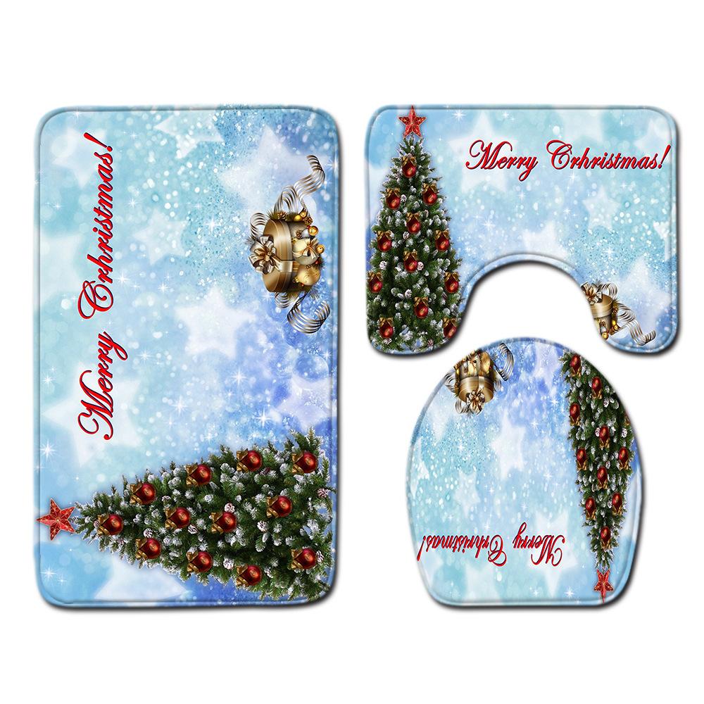 Christmas Toilet Three-Piece Floor Mat Bathroom Three-Piece Carpet Doormat