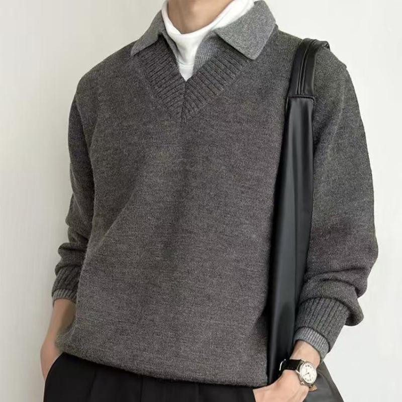 Herren Retro V-Ausschnitt Strickware: Winter-Oberbekleidung im Old Money Stil mit Revers