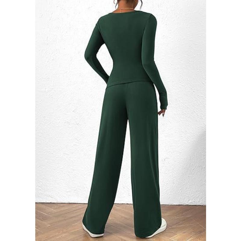 YYFS Pantaloni da donna alla moda casual primavera autunno tinta unita stampa manica lunga scollo a V pantaloni tuta