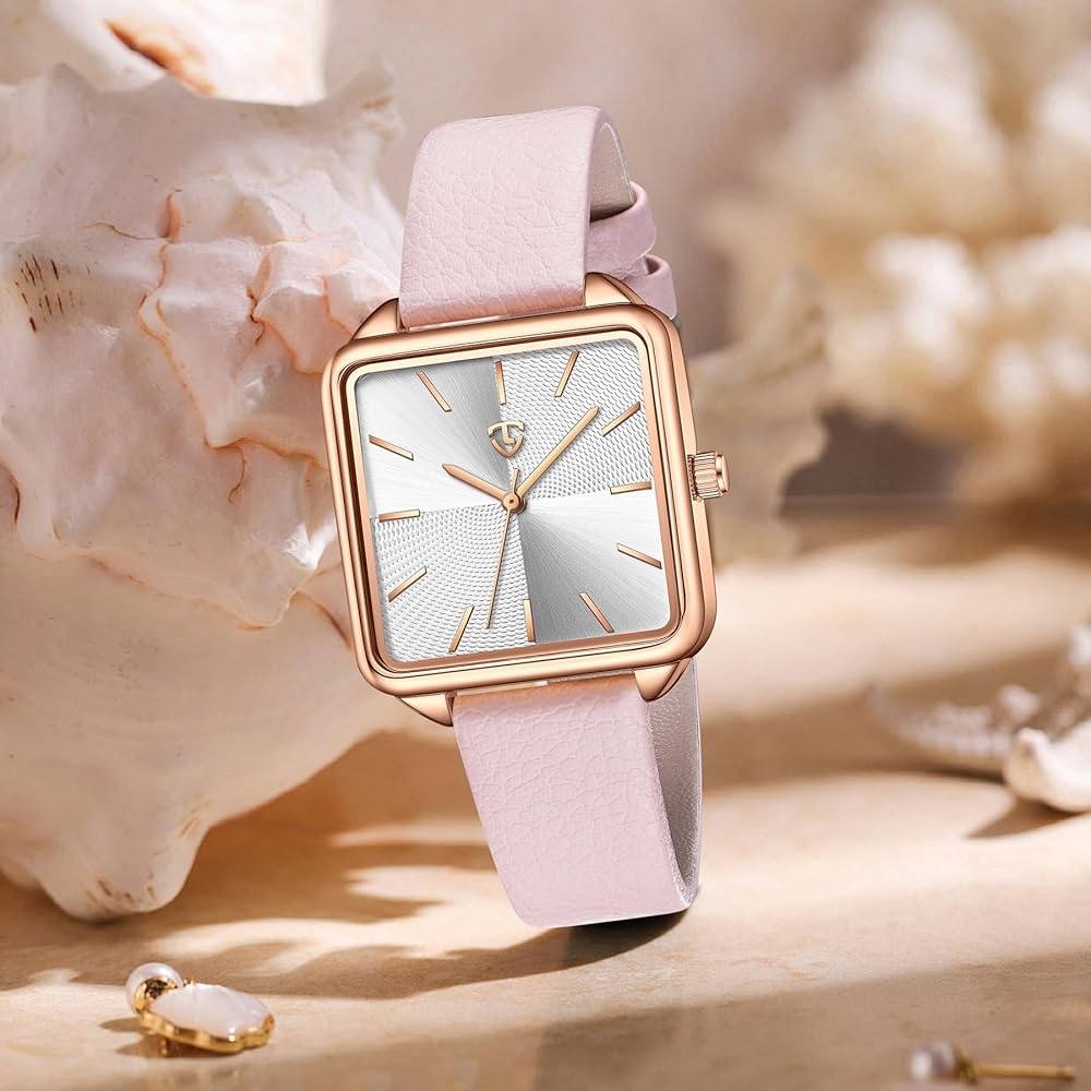 ShunkanSai Women's Analog Quartz Watch Square Waterproof Leather Strap Casual Fashion Timepiece