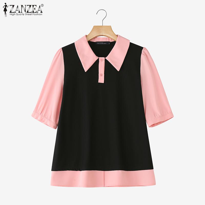 ZANZEA Blouse d'été décontractée à manches courtes et col rabattu pour femmes