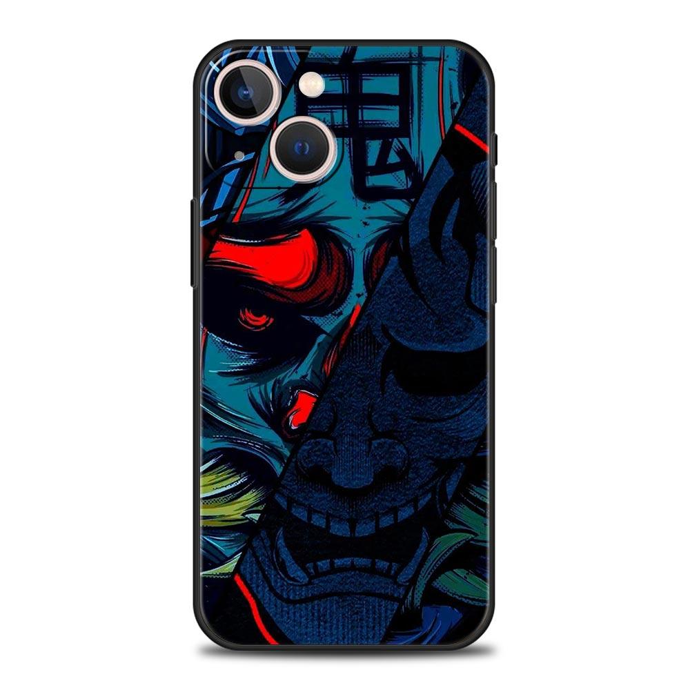 

Japan Samurai Oni Mask Phone Case For iPhone 17 16 15 Pro Max 11 12 13 14 7 8 Plus SE 2020 X XR XS Cover Soft Black iPhone 15Pro Max