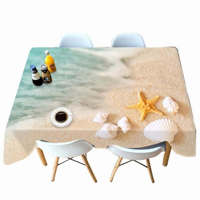

Утолщенная хлопковая скатерть с рисунком большой ракушки, морской звезды на пляже, прямоугольная круглая скатерть для свадьбы, пикника, вечеринки Round diameter 60CM