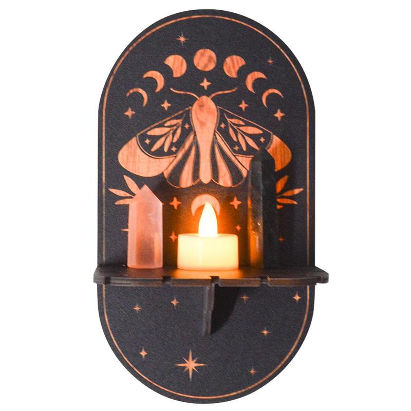 Black Crystal Display Stand Bohemian Hand Stand Witch Wooden Hanging Decorative Stand And Crystal Stone Shelving Wall Shelves