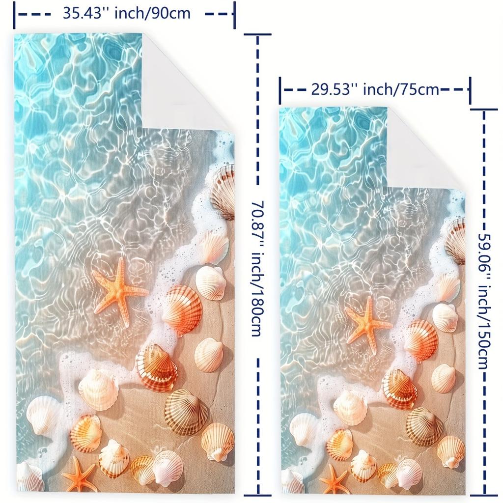 Quick-Drying Soft Absorbent Beach Towel With Shell Pattern  Polyester  Ideal For Outdoor Travel Summer Vacation, For Beachgoers