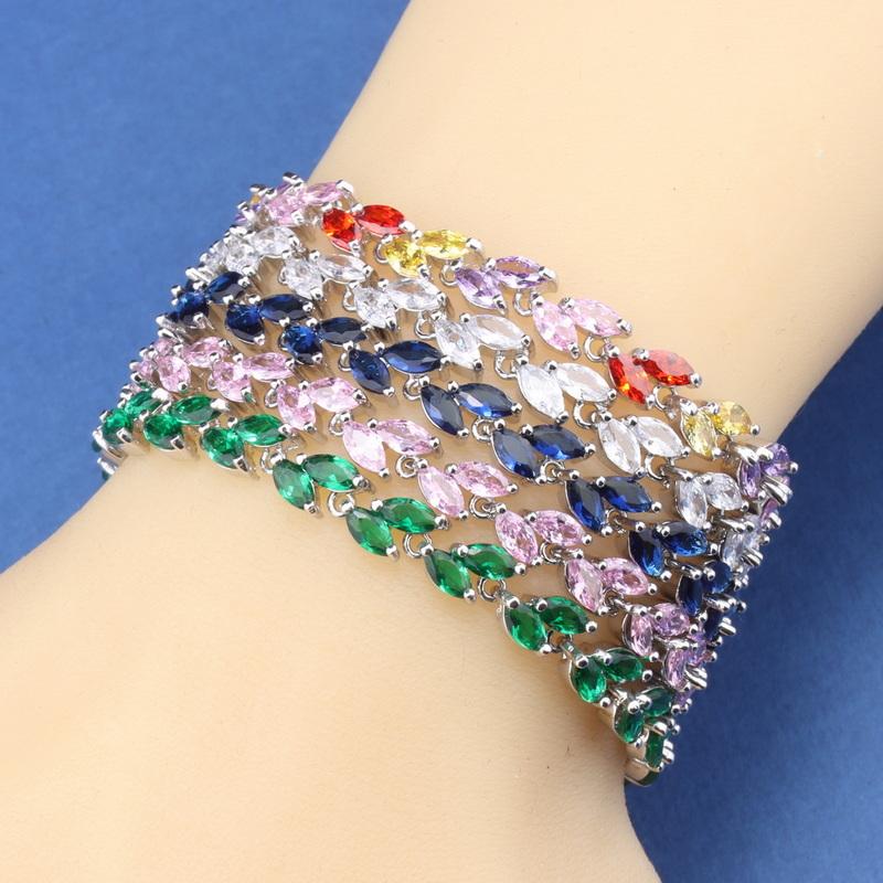 10-Colors Zircon Wedding Party Fine Jewelry Accessories Charm Chain Link Leaf Bracelet Girls For Women