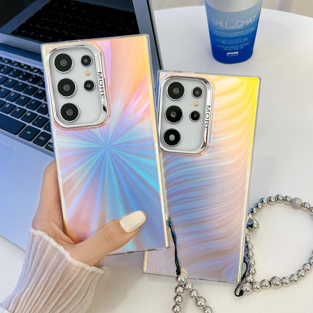 Samsung S25ultra Electroplated Laser Phone Case Suitable for S24plus Feather A56 Pearl Bracelet Hard Set