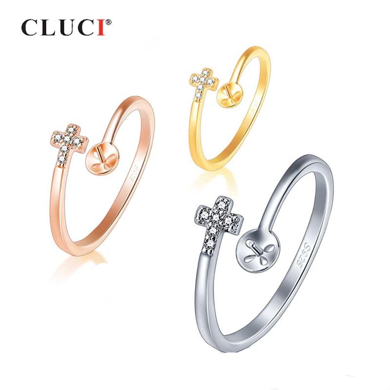 CLUCI 925 Sterling Silver Ring Silver Jewelry Women Rings Silver 925 Zircon Adjustable Cross Shape Rings for Women SR2214SB resizable