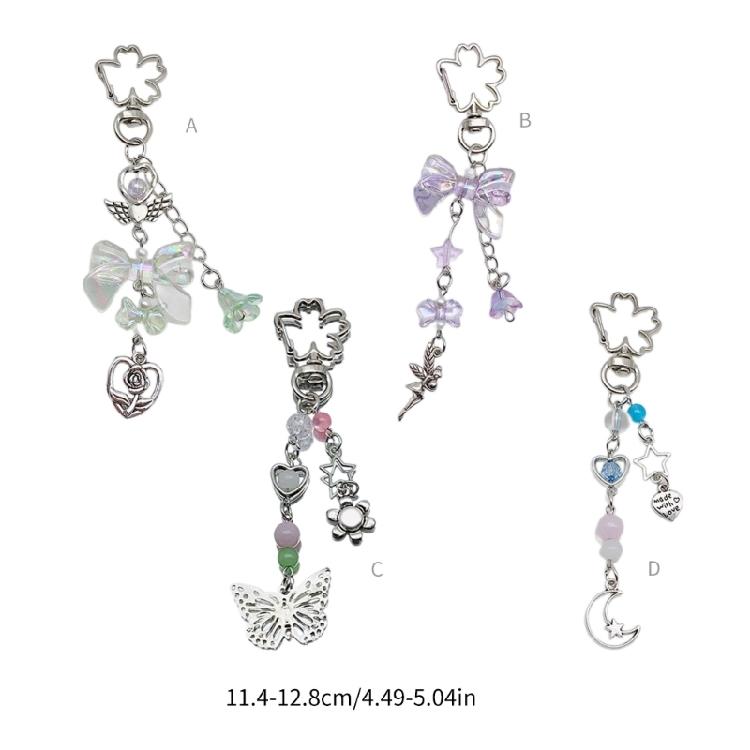 Elegant Beaded Keychain Phone Charm Bow Star Heart Moon Flower Keyring Pendant