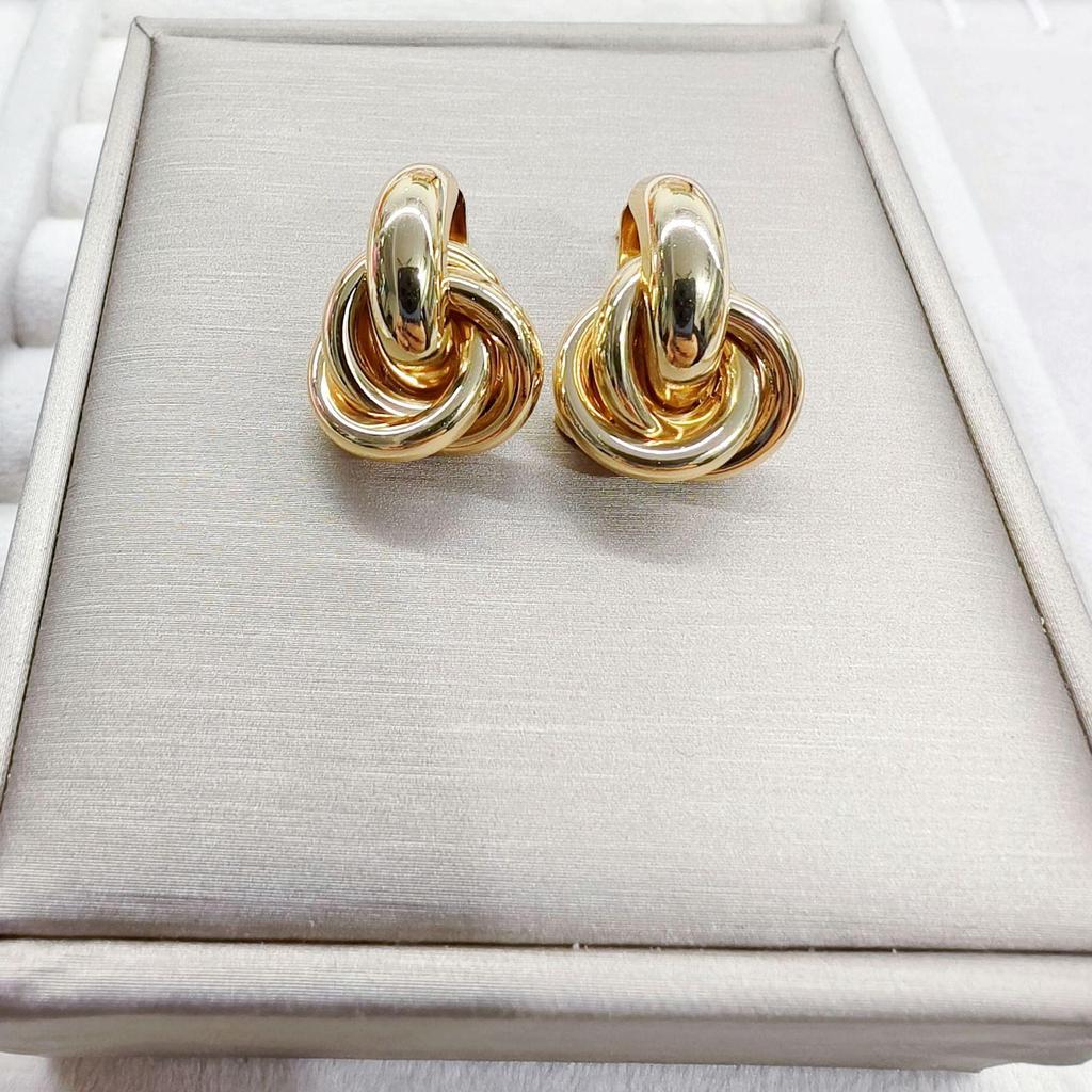 Gold-Tone Geometric Twist Earrings: Fashionable and Versatile Multi-Layer Braided Earrings for Women.