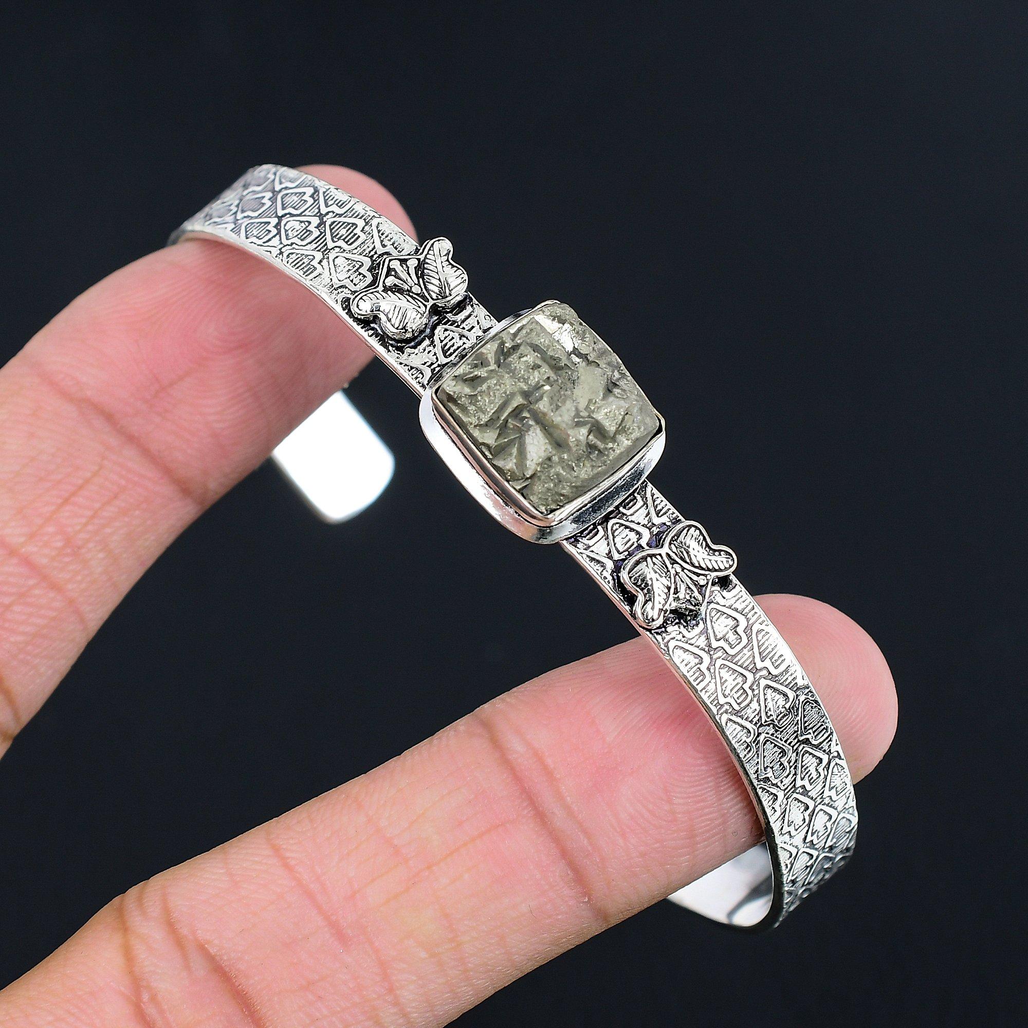 

Подарок на день рождения для нее Натуральный пирит друза драгоценный камень браслет регулируемый серебро 925 пробы Adjustable