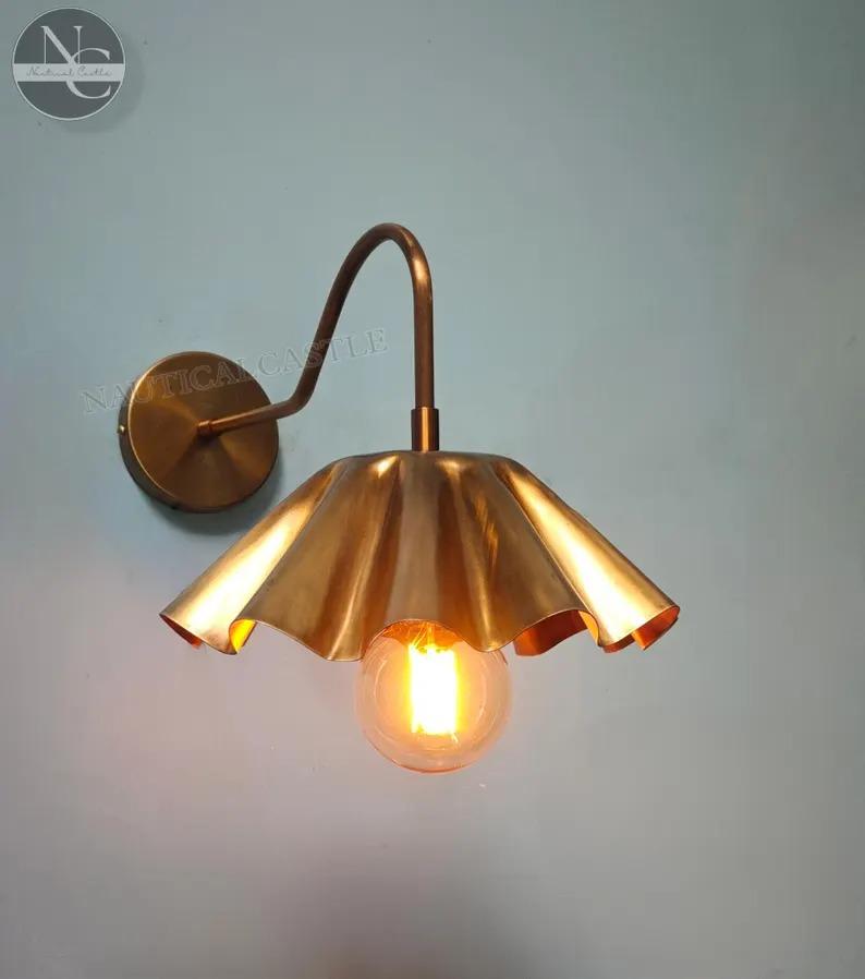 Customizable Brass Flower Wall Sconce: Plug-In/Hardwired Lighting