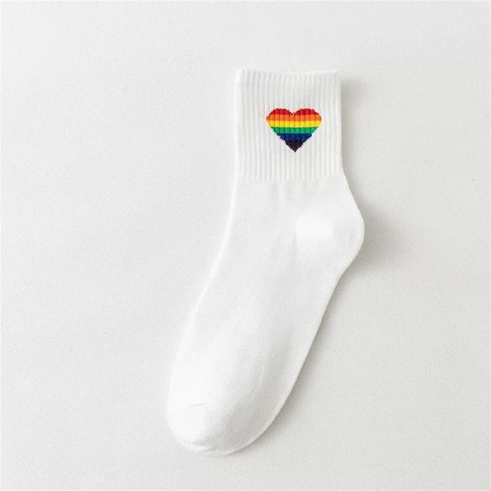 Funny Cartoon Heart Astronaut Rainbow Stripes Bear Footprint Sport Hipster Harajuku Casual Soft White Cotton Socks Dropship