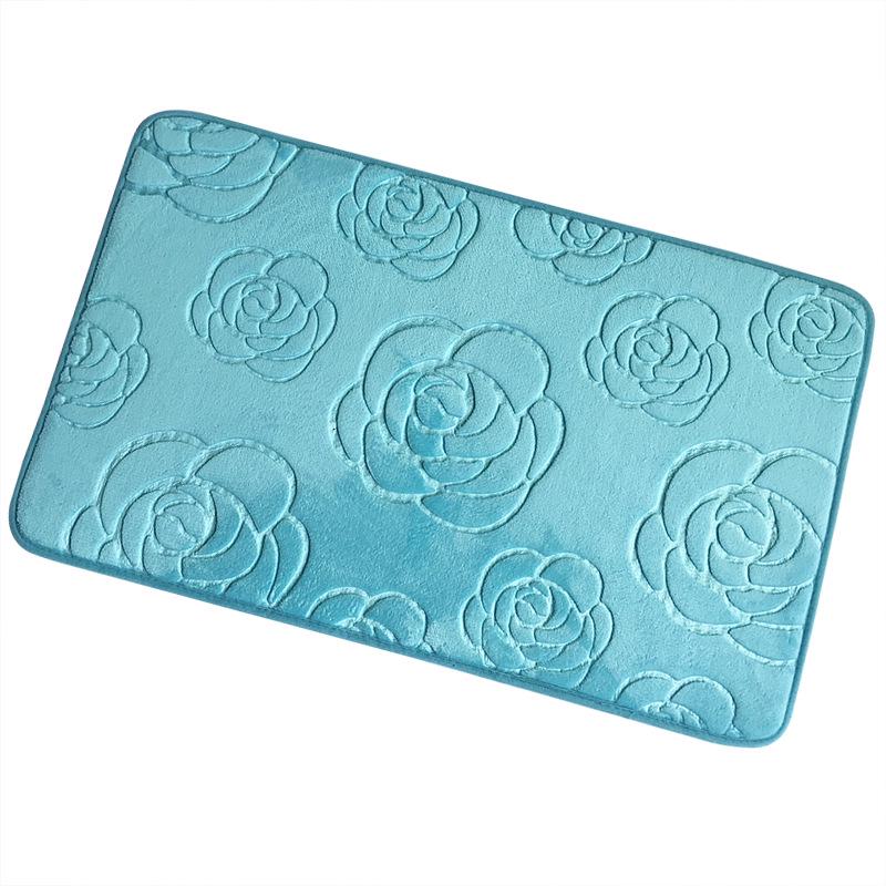 3D Embossed Absorbent Coral Fleece Non-Slip Bathroom Mat - Rose Foot Pad for Bedroom Entrance